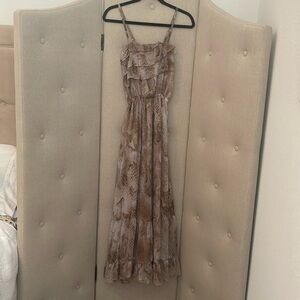 Express Snakeskin Spagetti Strap Maxi Sundress w Gold & Silver Subtle Stripes XS